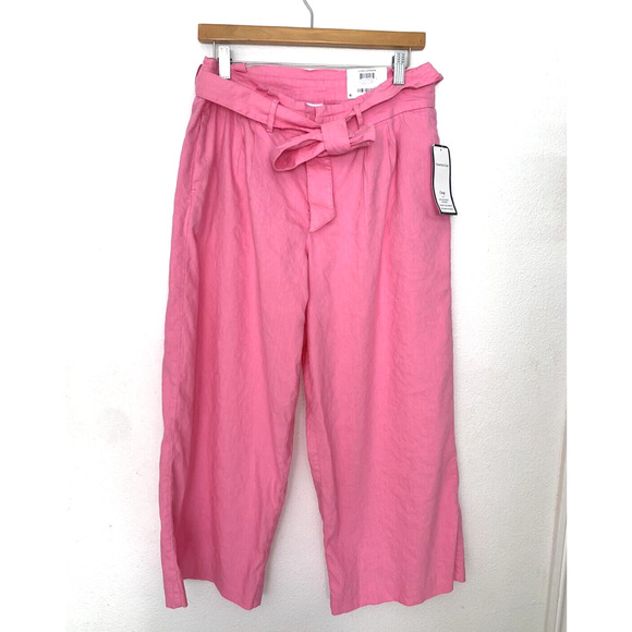 NWT Charter Club Belted Cropped Pants Straight leg Linen Rayon‎ - Pink - Size 10 - Picture 1 of 11